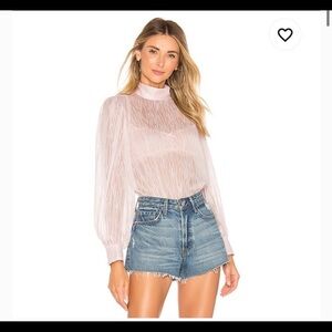 House of Harlow 1960 X Revolve Elise Blouse Sz M Sheer Pink Fairy‎